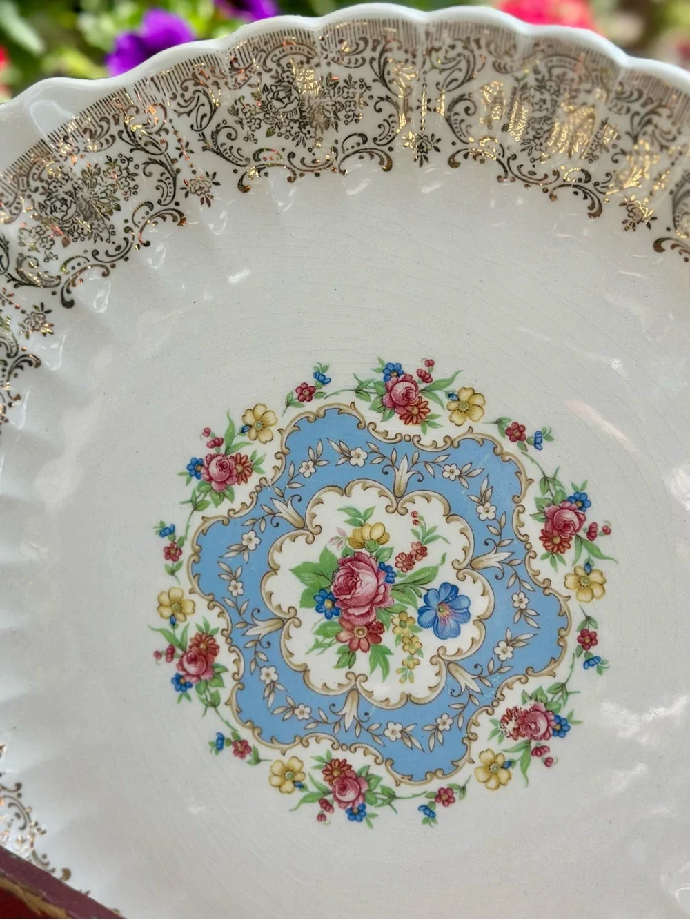 Vintage USA Limoges Lyric 22K Gold Floral Handled Serving Platter USA